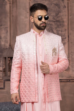 Light Pink Shaded Color Men Indowestern In Art Silk Fabric For Men