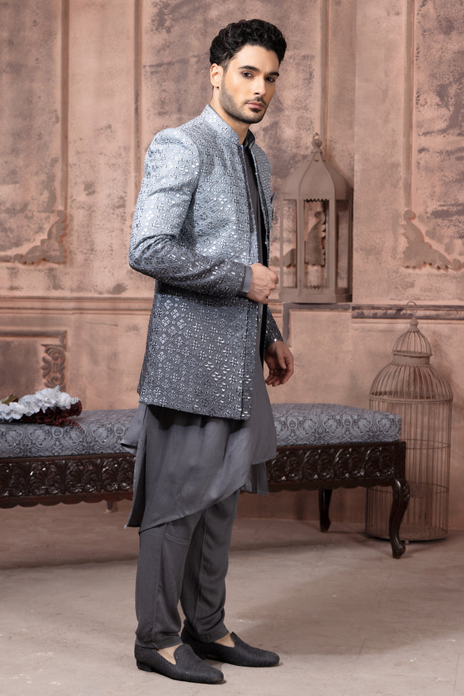 Grey Shaded Color Men Indowestern In Art Silk Fabric For Men
