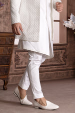 White Jacket Style Embroidered Indowestern Set For Men