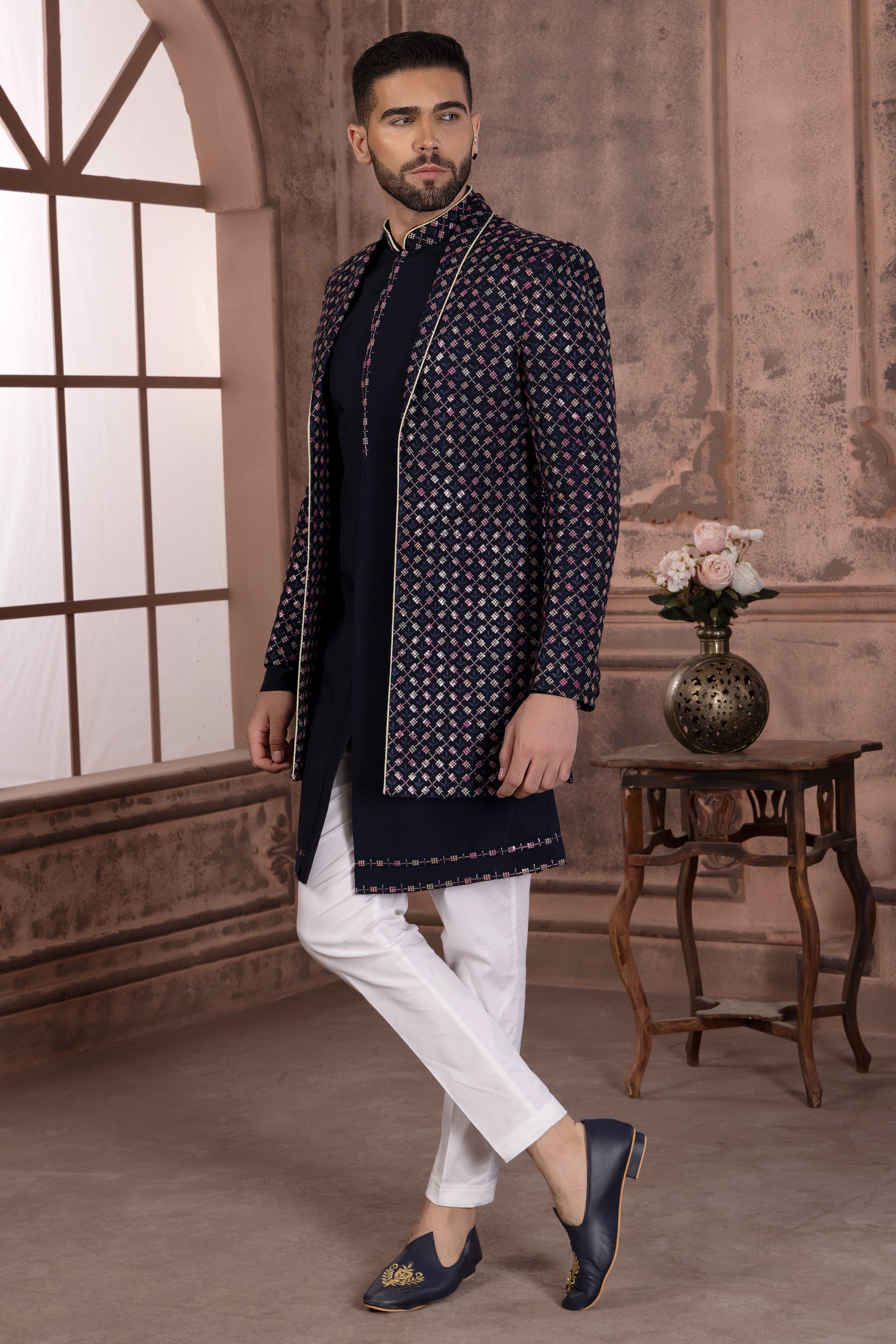 Buy Brown Art Banarasi Silk Mens Nehru Jacket (NMK-5605) Online