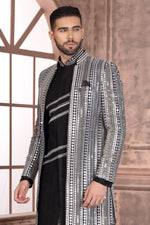 Black Mens Embroidered Jacket Style Indowestern For Men