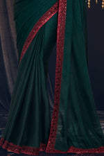 Green And Red Festive r Georgette Zari Shimmer Saree With Sequins Work