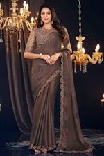 Brown Wedding Wear Georgette Zari Shimmer Silk Saree