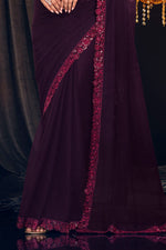 Dark Purple Sequins Embellished Wedding Wear Georgette Zari Shimmer Silk Saree