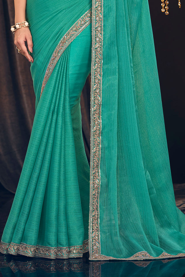 Aqua Green Georgette Zari Shimmer Silk Saree