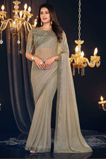 Golden Wedding Wear Georgette Zari Shimmer Silk Saree