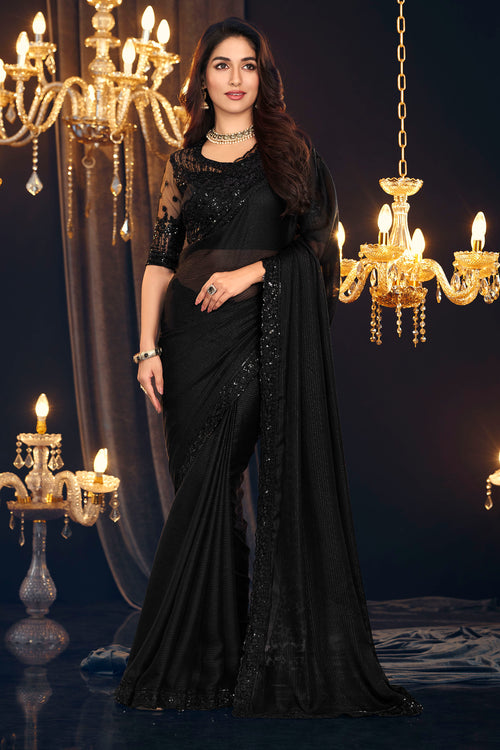 Black Color Georgette Zari Shimmer Silk Classic Saree