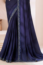 Navy Blue Shaded Silver Chiffon Saree With Embroidery Banglori Silk Blouse