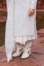 Luxurious White Silk Embroidered Sherwani For Men