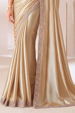 Gold Embroidered Border Satin Chiffon Silk Saree With Blouse Piece