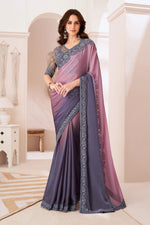 Grey & Pink Pioneer Shaded Chiffon Saree With Embroidery Banglori Silk Blouse