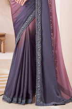 Grey & Pink Pioneer Shaded Chiffon Saree With Embroidery Banglori Silk Blouse