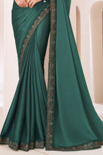 Forest Green Silk Pattern Georgette Saree With Embroidery Banglori Silk Blouse