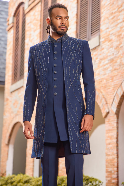 Luxury Blue Indo-Western Featuring Cutdana and Moti Embroidery