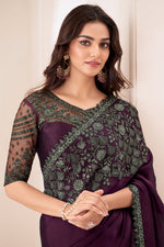 Burgundy Cherry Silk Pattern Saree With Embroidery Work Blouse