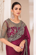 Maroon Georgette Chiffon Silk Saree With Embroidered Blouse Piece