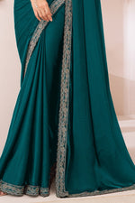 Forest Green Georgette Chiffon Silk Saree With Embroidered Blouse Piece