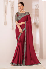 Red Georgette Chiffon Silk Saree With Embroidered Blouse Piece