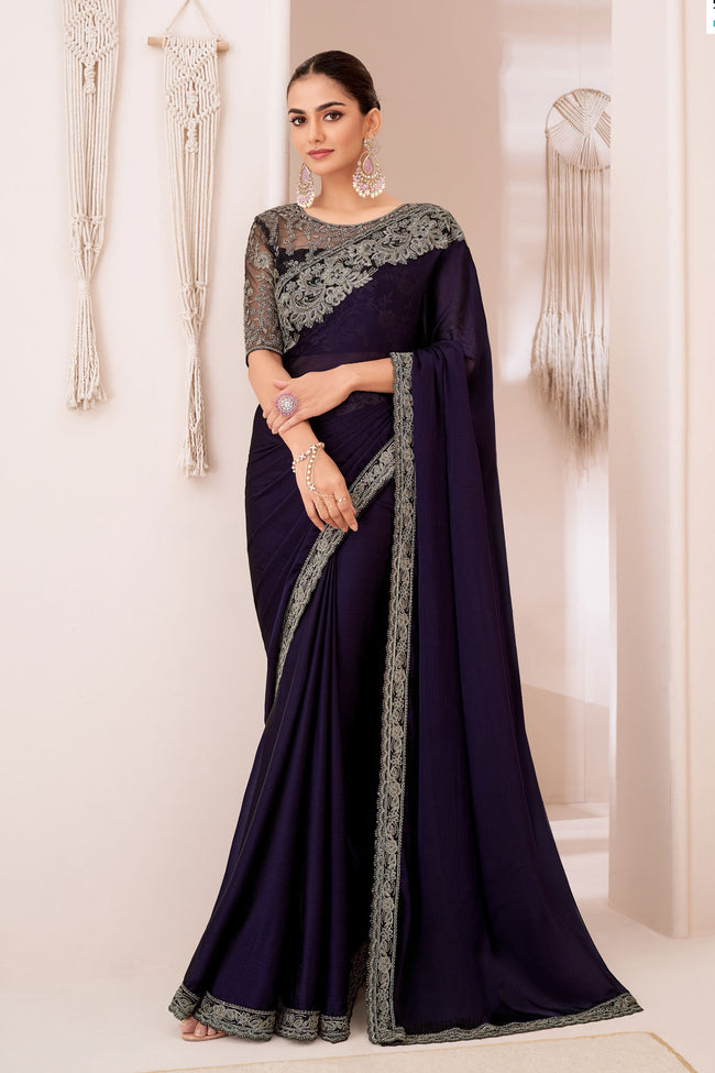 Black Gergette Chiffon Saree With Embroidery Chiffon Silk Blouse