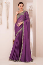 Purple Rich Feel Gergette Chiffon Saree With Banglori Silk Blouse