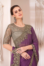 Purple Rich Feel Gergette Chiffon Saree With Banglori Silk Blouse