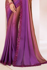 Brown & Purple Pioneer Shaded Chiffon Saree With Banglori Silk Blouse