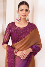 Brown & Purple Pioneer Shaded Chiffon Saree With Banglori Silk Blouse