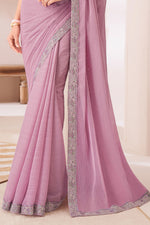 Light Pink Blossom Silver Chiffon Saree With Embroidery Banglore Silk Blouse