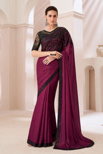 Maroon satin Gergette Saree With Embroidery Banglore Silk Blouse