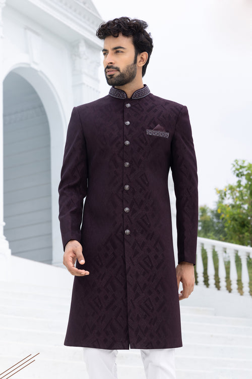 Black Wedding Wear Embroidered Indowestern For Men