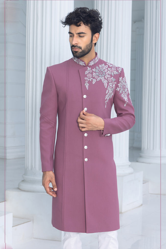 Baby Pink Imported Silk Indowestern Set With Embroidery For Wedding