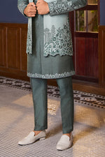 Designer Green Art Silk Embroidered Indo Western Jacket for Men