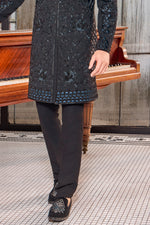 Black Embroidered Silk Indo Western Cutdana Work for Men