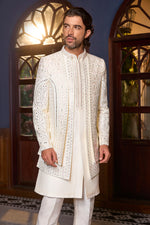 Ivory Silk Indo-Western with Mirror Work & Fine Embroidery For Men