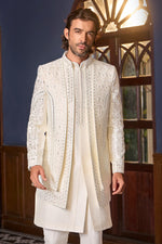 Ivory Silk Indo-Western with Mirror Work & Fine Embroidery For Men