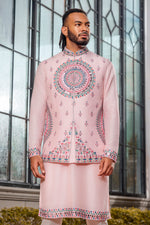 Light Pink Silk Indo Western With Mirror & Resham Embroidery For Mens