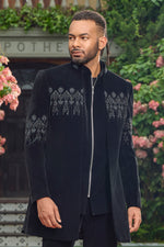 Black velvet zipper indo western Ensemble For Men
