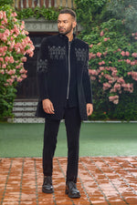Black velvet zipper indo western Ensemble For Men