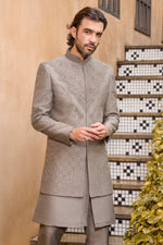 Designer Grey Art Silk Jacket Beads & Cutdana Embroidery For Men