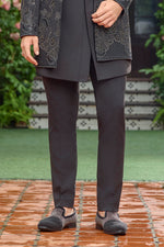 Black art silk sequins thread indo western jacket For Men