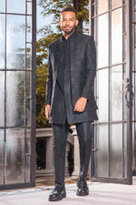 Black art silk cutdana embroidered indo western jacket For Men