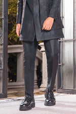 Black art silk cutdana embroidered indo western jacket For Men