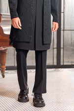 Black art silk beaded stone work indo western jacket For Men