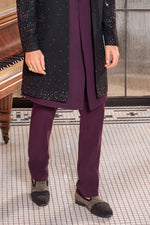 Black and purple art silk royal indo western jacket For Men