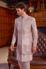 Onion Pink Art Silk Resham Work Indo Western Jacket For Men