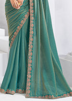 Teal Mint Moss chiffon Saree with Embroidered Blouse
