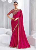 Ruby Red Tissue Embroidered Shimmer Saree with Embroidered Blouse