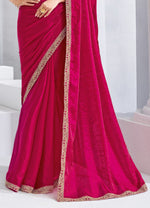 Ruby Red Tissue Embroidered Shimmer Saree with Embroidered Blouse