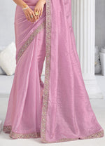 Lilac Pink with Embroidered Trim Organza Saree