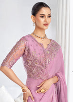 Lilac Pink with Embroidered Trim Organza Saree